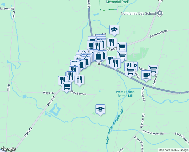 map of restaurants, bars, coffee shops, grocery stores, and more near 87 Cone Road in Bennington County