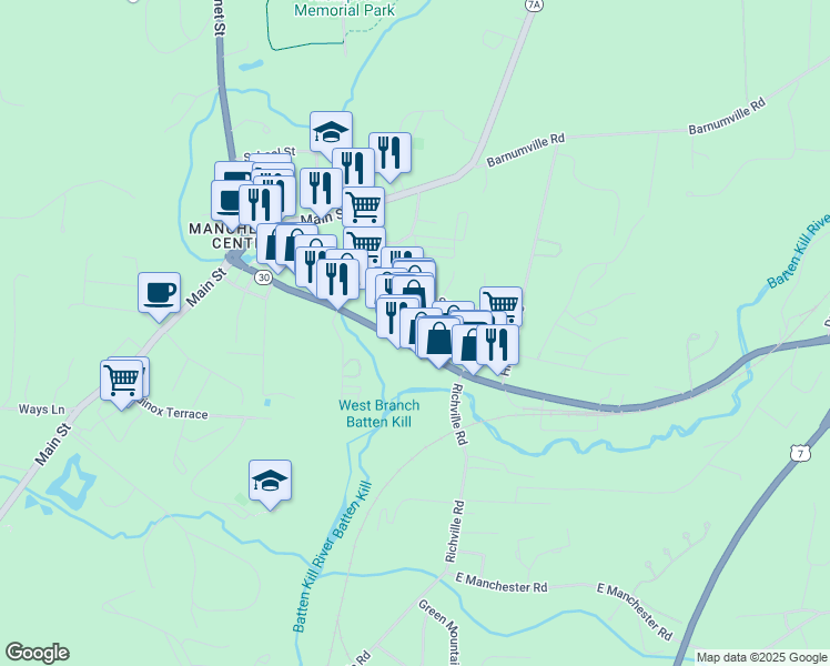 map of restaurants, bars, coffee shops, grocery stores, and more near 365 Depot Street in Bennington County
