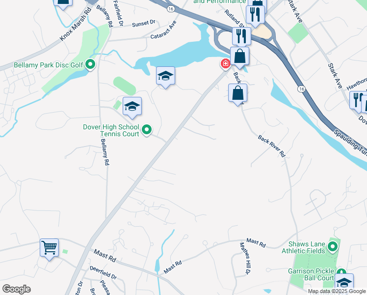 map of restaurants, bars, coffee shops, grocery stores, and more near 84 Durham Road in Dover