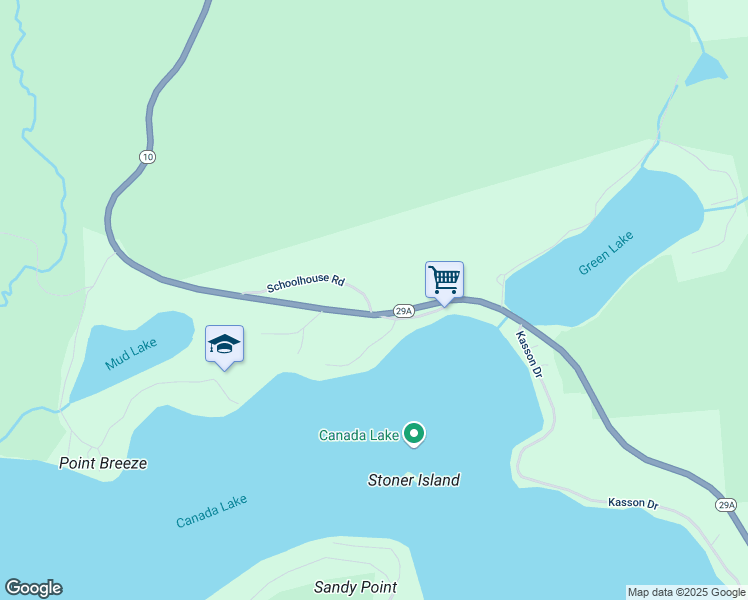 map of restaurants, bars, coffee shops, grocery stores, and more near 106 Schoolhouse Road in Caroga Lake