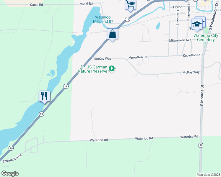 map of restaurants, bars, coffee shops, grocery stores, and more near 701 Fox Lane in Waterloo