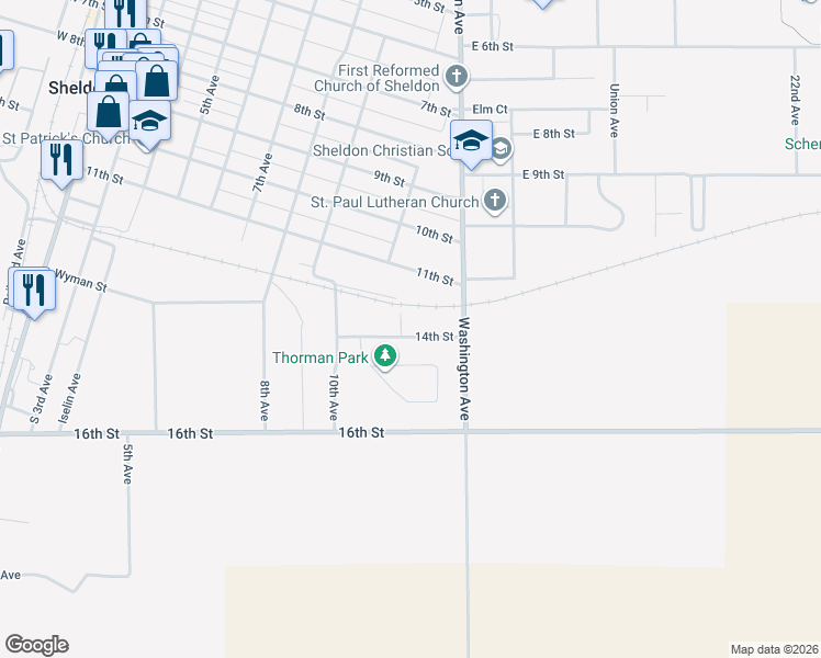 map of restaurants, bars, coffee shops, grocery stores, and more near 1301-1399 12th Avenue in Sheldon