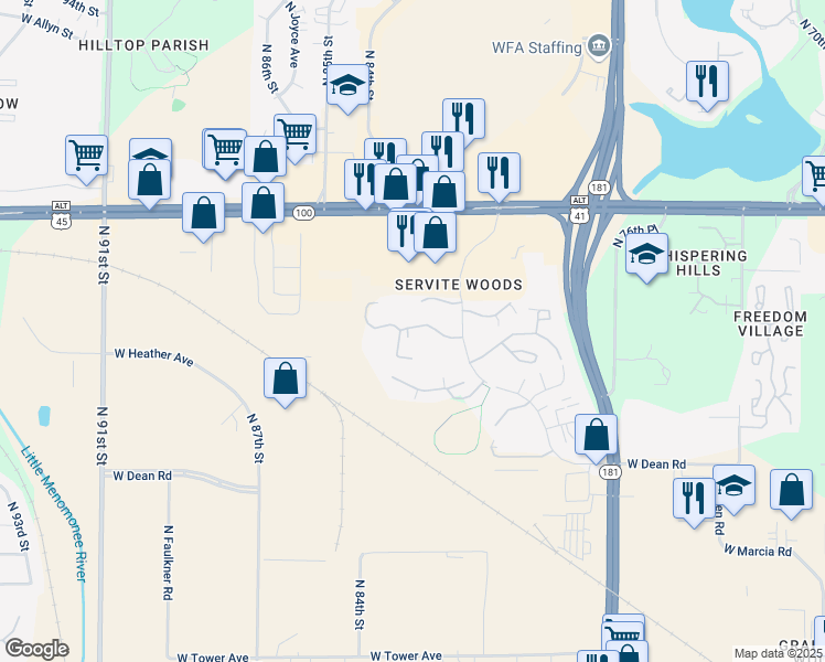 map of restaurants, bars, coffee shops, grocery stores, and more near in Milwaukee