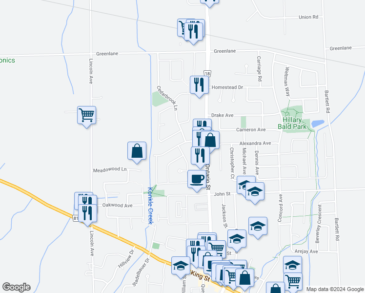 map of restaurants, bars, coffee shops, grocery stores, and more near 5020 Hartwood Avenue in Lincoln