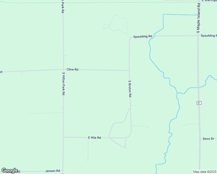 map of restaurants, bars, coffee shops, grocery stores, and more near 6593 Cline Road in Muskegon County