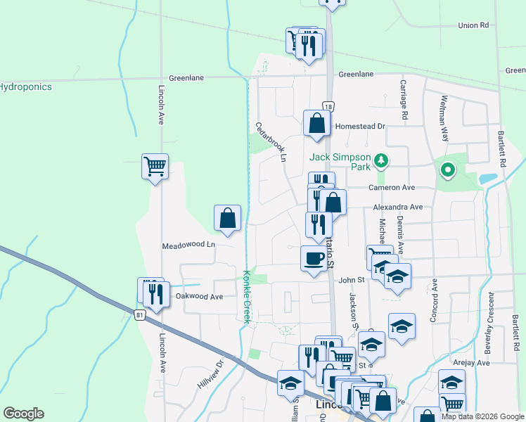 map of restaurants, bars, coffee shops, grocery stores, and more near 4502 Green Meadow Boulevard in Lincoln