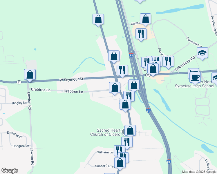 map of restaurants, bars, coffee shops, grocery stores, and more near 5763 Crabtree Lane in Cicero