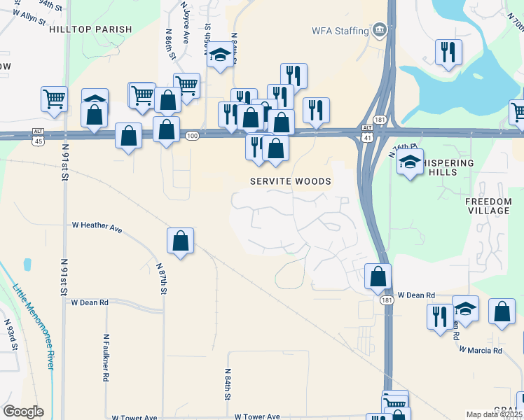 map of restaurants, bars, coffee shops, grocery stores, and more near in Milwaukee