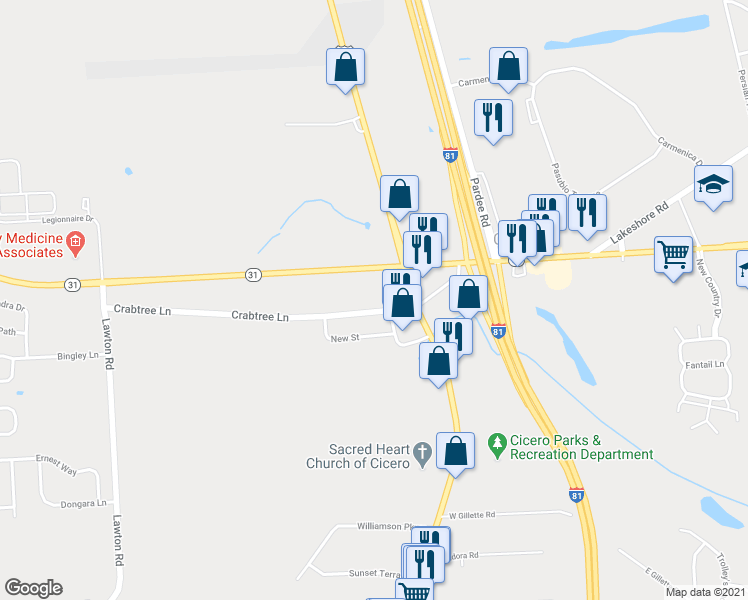map of restaurants, bars, coffee shops, grocery stores, and more near 5763 Crabtree Lane in Cicero