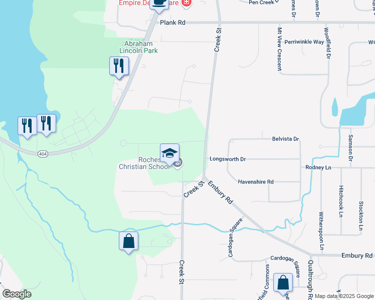 map of restaurants, bars, coffee shops, grocery stores, and more near 493 Manse Lane in Rochester