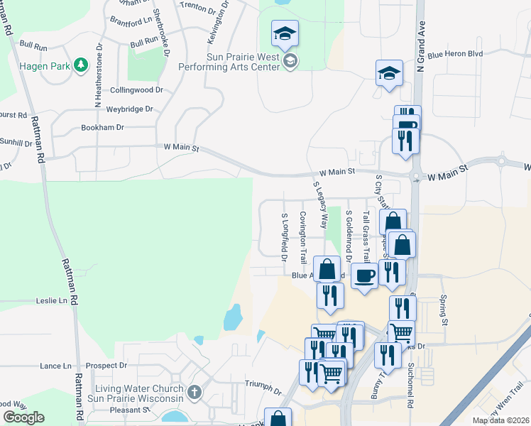 map of restaurants, bars, coffee shops, grocery stores, and more near 263 Hallmark Way in Madison