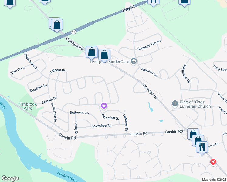 map of restaurants, bars, coffee shops, grocery stores, and more near 8418 Zenith Dr in Baldwinsville