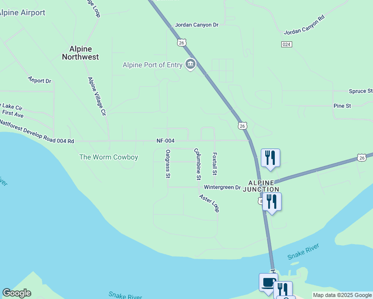 map of restaurants, bars, coffee shops, grocery stores, and more near 216 Columbine Street in Alpine