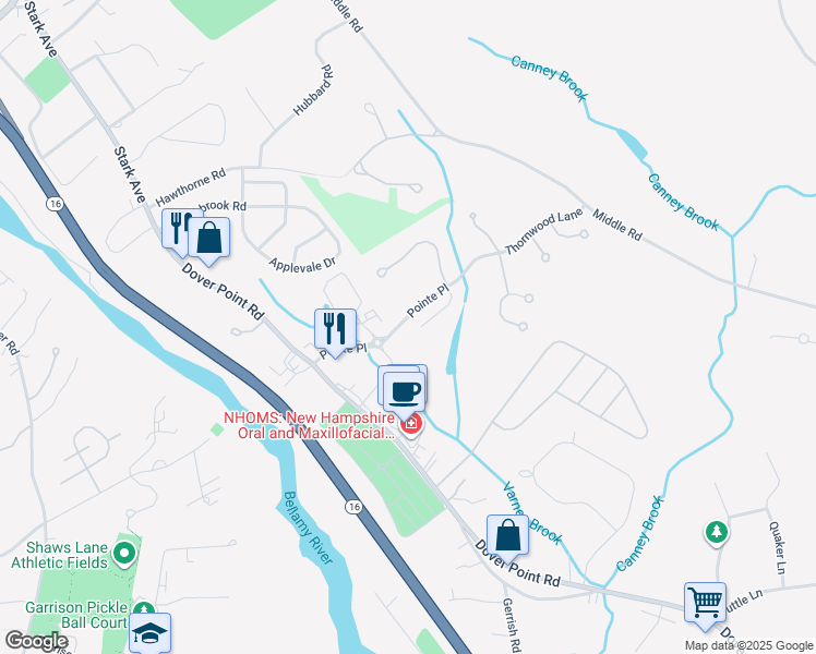 map of restaurants, bars, coffee shops, grocery stores, and more near 35 Pointe Place in Dover