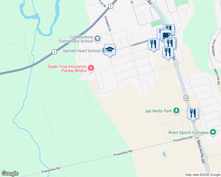 map of restaurants, bars, coffee shops, grocery stores, and more near 89 Grandville Circle in Brant