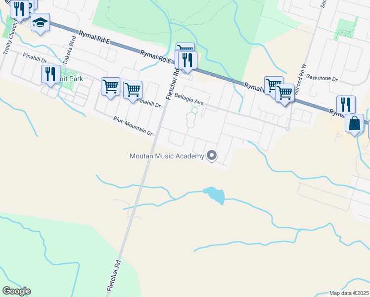map of restaurants, bars, coffee shops, grocery stores, and more near 72 Sundance Crescent in Hamilton
