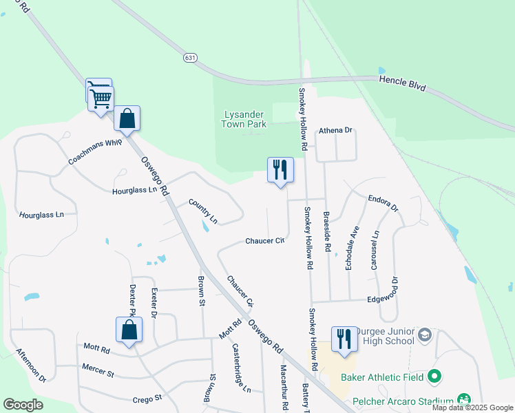 map of restaurants, bars, coffee shops, grocery stores, and more near 2529 Country Lane in Baldwinsville