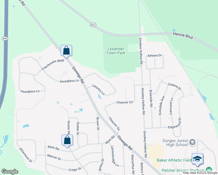 map of restaurants, bars, coffee shops, grocery stores, and more near 2522 Country Lane in Baldwinsville