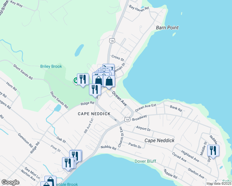 map of restaurants, bars, coffee shops, grocery stores, and more near 16 Ocean Avenue in York