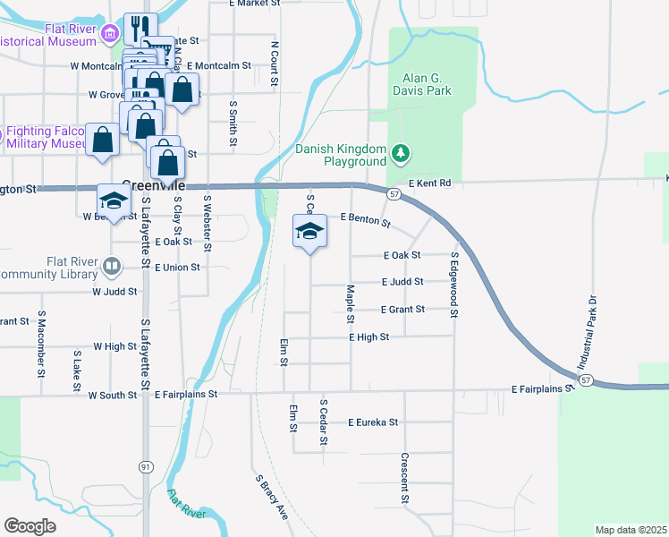 map of restaurants, bars, coffee shops, grocery stores, and more near 622 South Cedar Street in Greenville