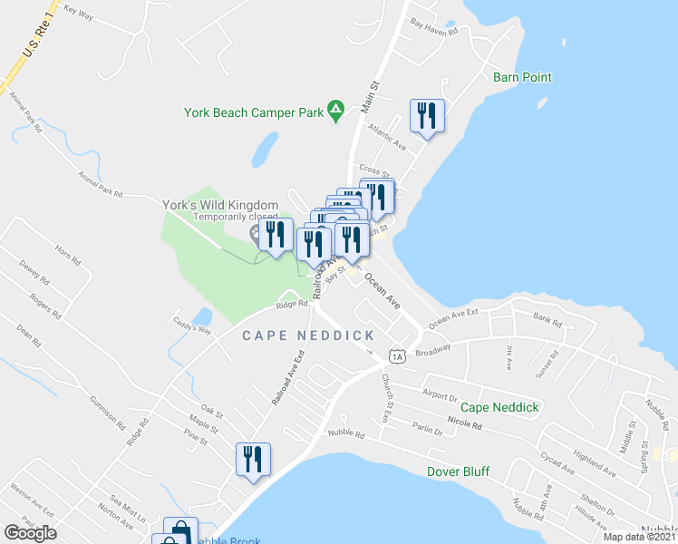 map of restaurants, bars, coffee shops, grocery stores, and more near 5 Franklin Street in York