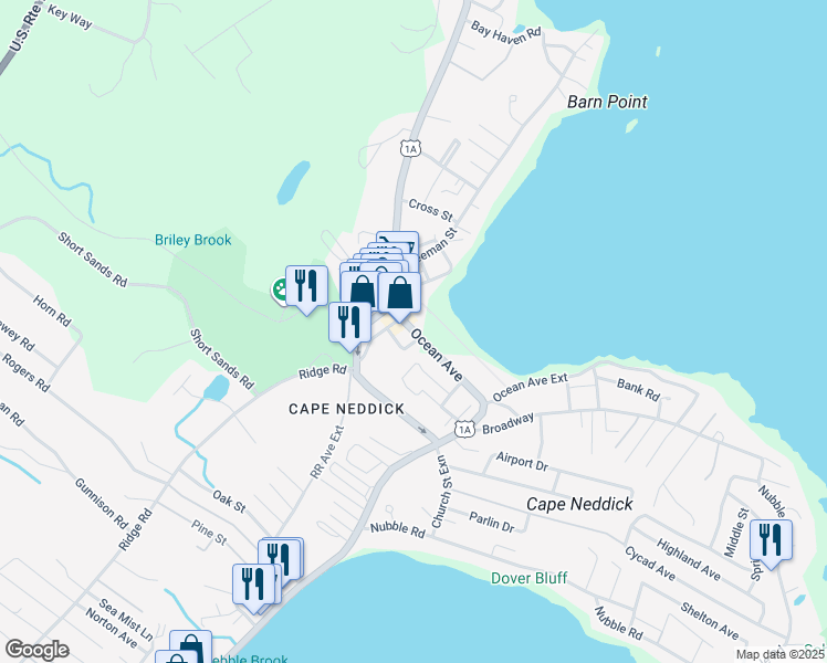 map of restaurants, bars, coffee shops, grocery stores, and more near 16 Ocean Avenue in York
