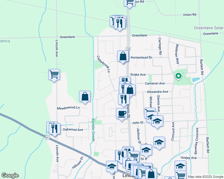 map of restaurants, bars, coffee shops, grocery stores, and more near 5020 Hartwood Avenue in Lincoln