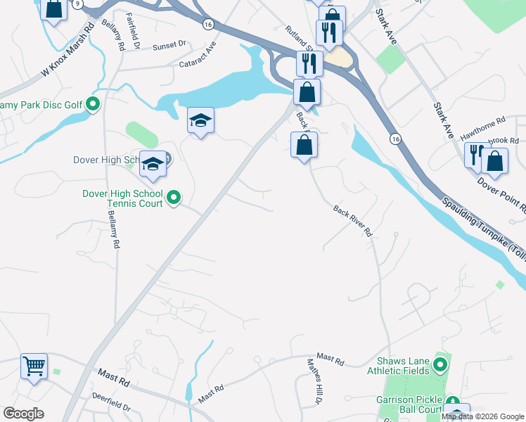 map of restaurants, bars, coffee shops, grocery stores, and more near 23 Clancy Drive in Dover