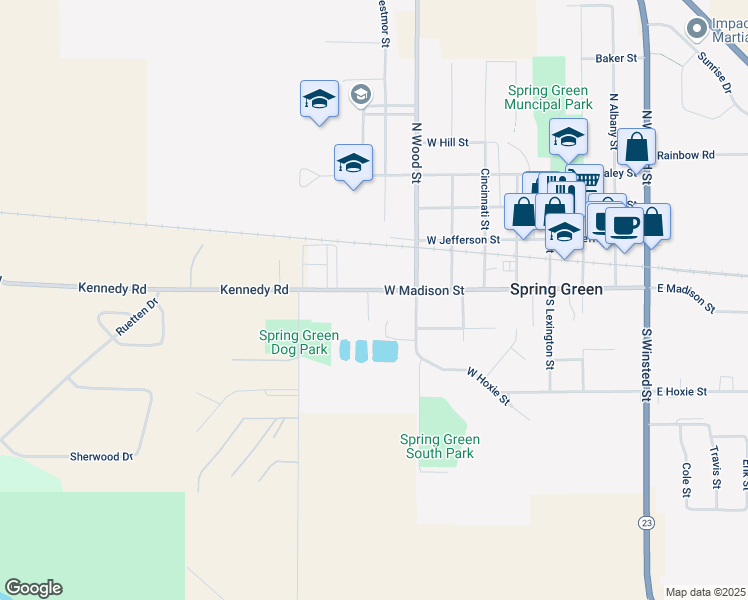 map of restaurants, bars, coffee shops, grocery stores, and more near 304 Arlington Court in Spring Green