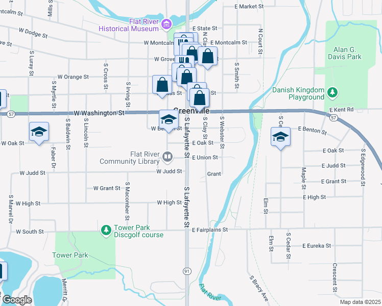map of restaurants, bars, coffee shops, grocery stores, and more near 610 South Lafayette Street in Greenville