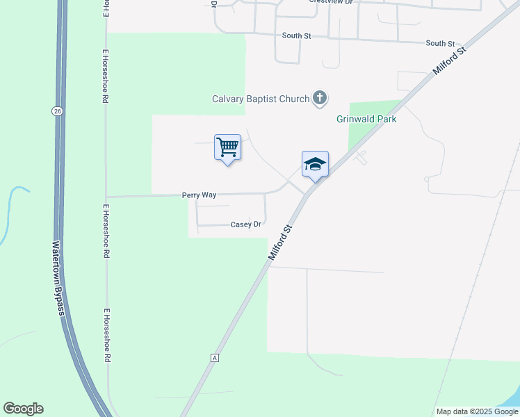 map of restaurants, bars, coffee shops, grocery stores, and more near 808 Casey Drive in Watertown