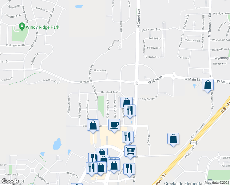 map of restaurants, bars, coffee shops, grocery stores, and more near 202 Tall Grass Trail in Sun Prairie