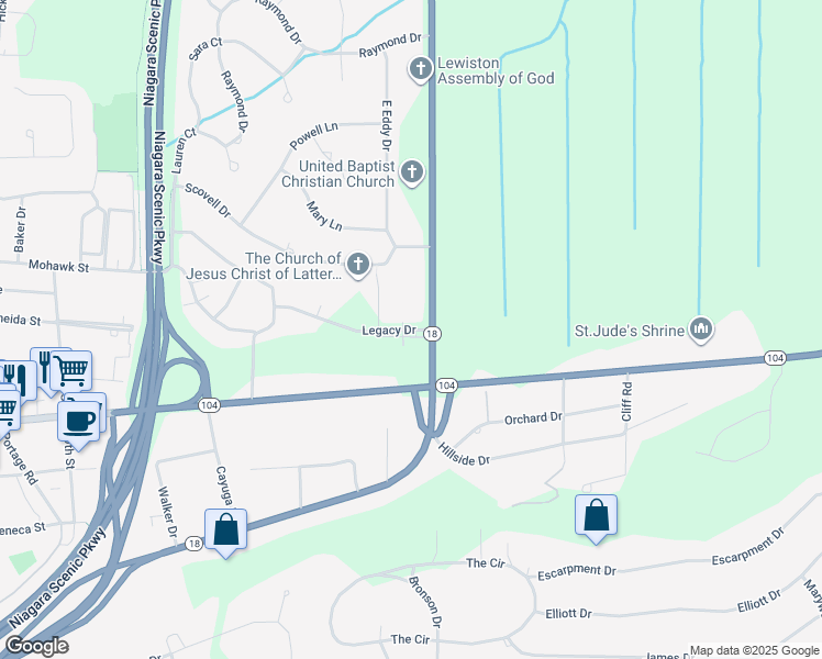 map of restaurants, bars, coffee shops, grocery stores, and more near 787 Legacy Drive in Lewiston
