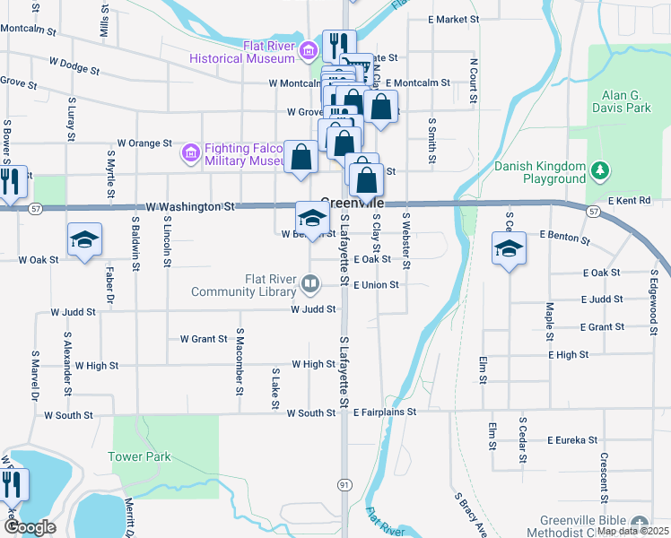 map of restaurants, bars, coffee shops, grocery stores, and more near 103 West Union Street in Greenville