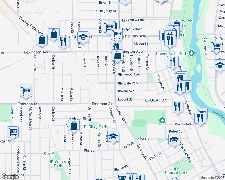 map of restaurants, bars, coffee shops, grocery stores, and more near in Rochester
