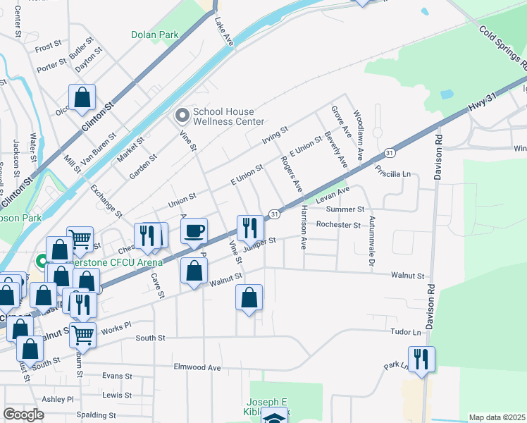 map of restaurants, bars, coffee shops, grocery stores, and more near 14 Bewley Parkway in Lockport