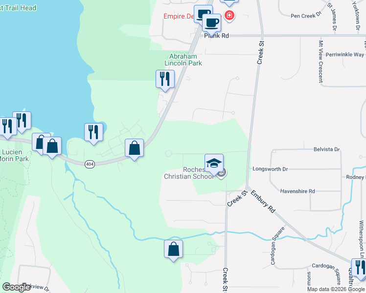 map of restaurants, bars, coffee shops, grocery stores, and more near 48 Littlewood Lane West in Rochester