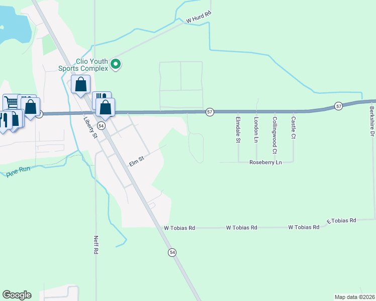 map of restaurants, bars, coffee shops, grocery stores, and more near 11415 Windmill Pointe in Clio