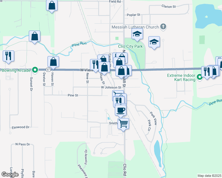 map of restaurants, bars, coffee shops, grocery stores, and more near 204 South Railway Street in Clio