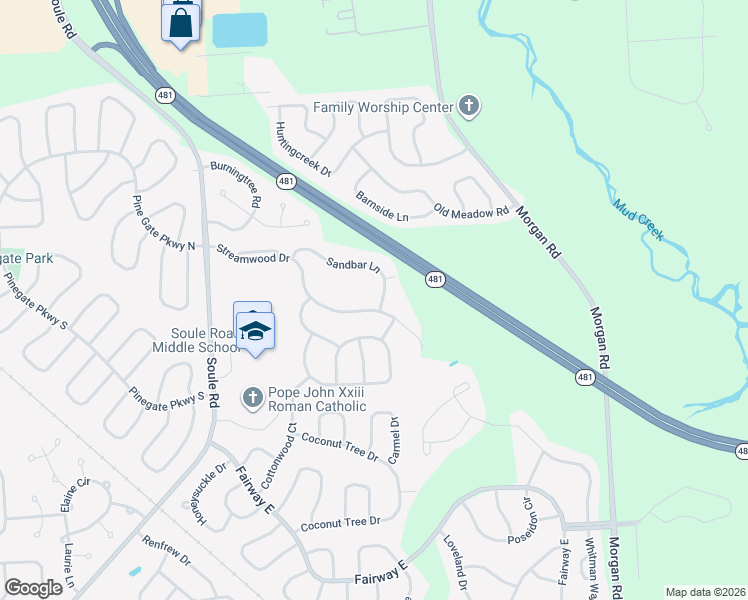 map of restaurants, bars, coffee shops, grocery stores, and more near 4260 Sandbar Lane in Liverpool