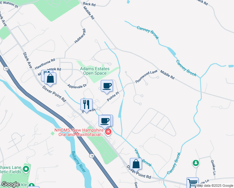 map of restaurants, bars, coffee shops, grocery stores, and more near 3 Artisan Way in Dover