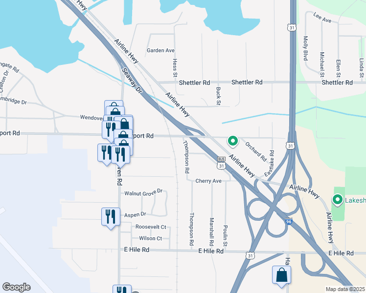 map of restaurants, bars, coffee shops, grocery stores, and more near 1177 Airport Road in Norton Shores