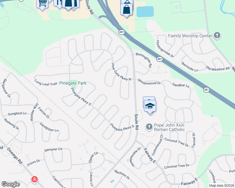 map of restaurants, bars, coffee shops, grocery stores, and more near 8334 Spicebush Trail in Liverpool