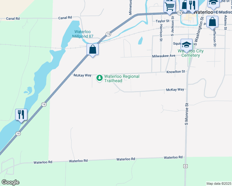 map of restaurants, bars, coffee shops, grocery stores, and more near 710 McKay Way in Waterloo