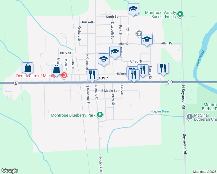 map of restaurants, bars, coffee shops, grocery stores, and more near 158 East State Street in Montrose
