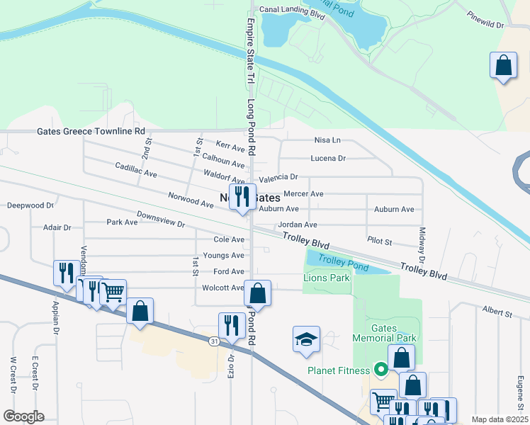map of restaurants, bars, coffee shops, grocery stores, and more near 337 Auburn Avenue in Rochester