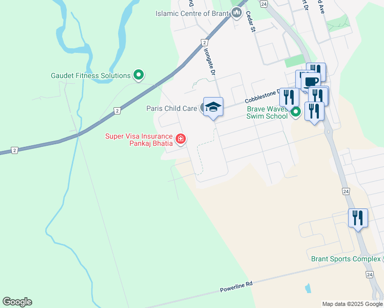map of restaurants, bars, coffee shops, grocery stores, and more near 48 Grandville Circle in Brant