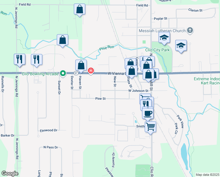 map of restaurants, bars, coffee shops, grocery stores, and more near 414 West Johnson Street in Clio