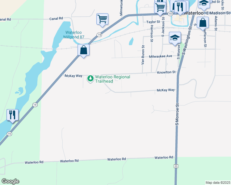 map of restaurants, bars, coffee shops, grocery stores, and more near 665 McKay Way in Waterloo