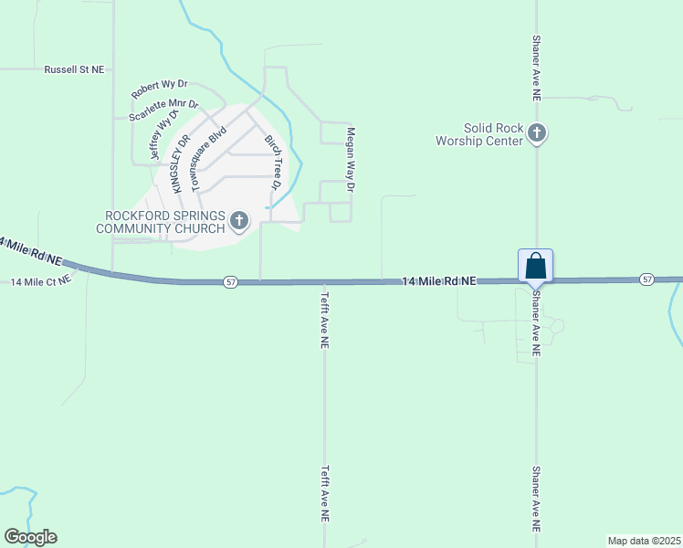 map of restaurants, bars, coffee shops, grocery stores, and more near 5995 14 Mile Road Northeast in Rockford